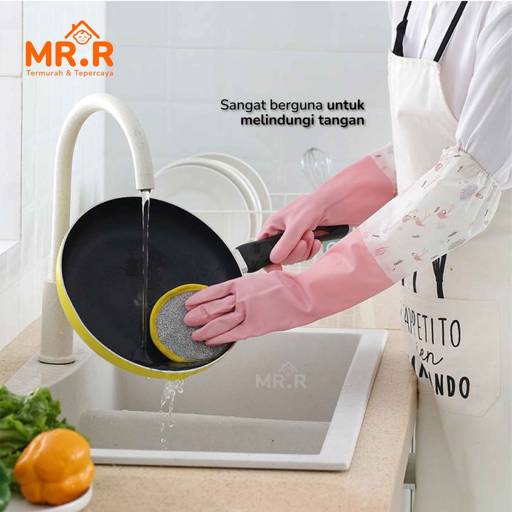 Sarung Tangan Karet Cuci Piring Baju Panjang Lateks Anti Air Tebal Rubber Gloves Latex Waterproof