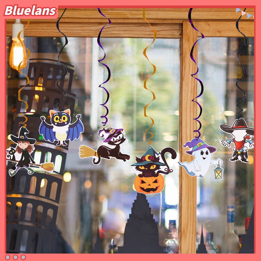 6pcs Liontin Gantung Bentuk Kucing Penyihir Hantu Spiral Untuk Halloween