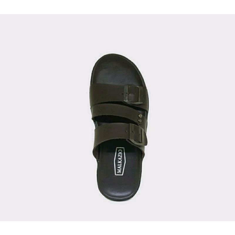 Sandal SLIDE ELBarack black.R7 Pria Ukuran 38-44 Kulit Asli Sendal Slop Tebal Hitam