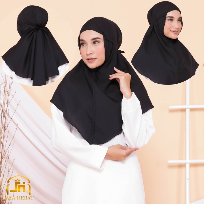Langsung Order BERGO KHIMAR JILBAB KERUDUNG HIJAB TANPA PET TALI INSTAN AS LANCIP - Hitam Murah