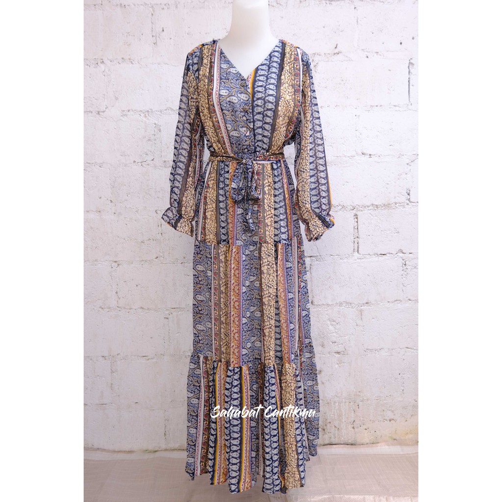 Gamis Ceruty Bangkok  Motif Etnik Salur Original LORA