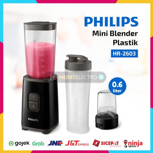 01 PHILIPS Mini Blender Plastik 0.6L Hitam HR-2603 / HR2603 terbaik