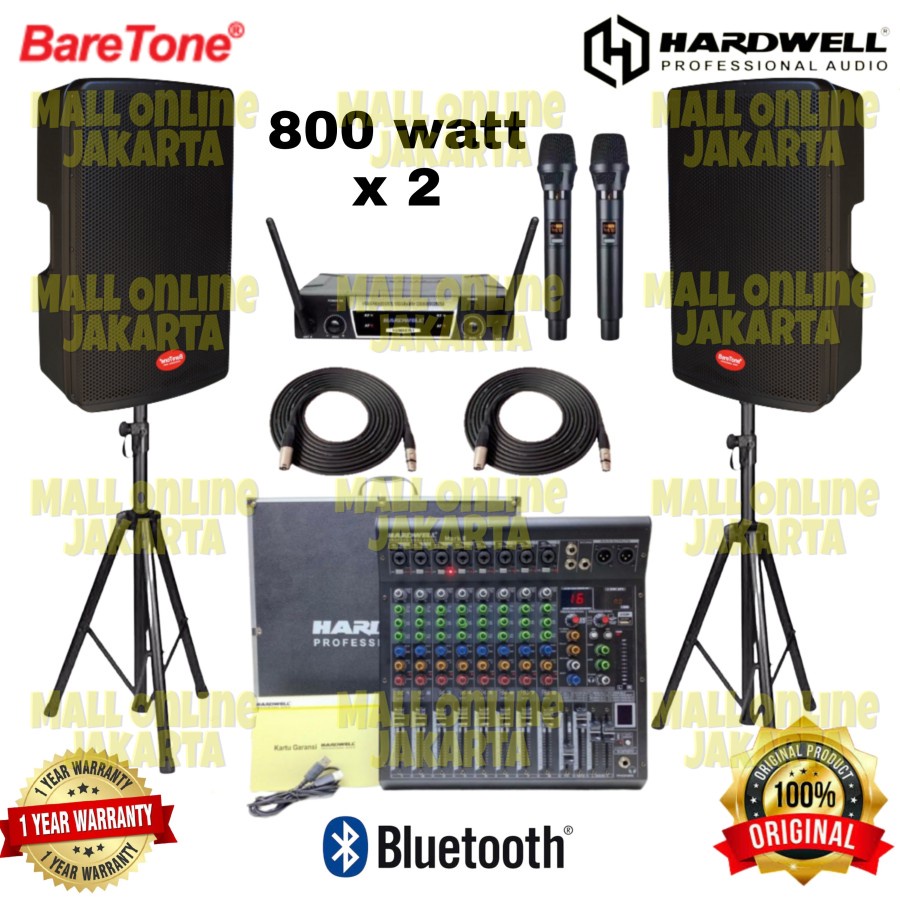 Speaker aktif baretone 15 inch max15h 800 watt mixer 8 channel hardwel