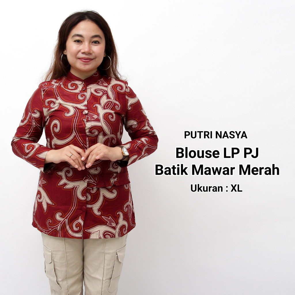 Atasan Batik Jumbo Wanita / Blus Panjang Jumbo /  S-M-L-XL-XXL-3L-4L-5L Model Lengkap Seragam Batik