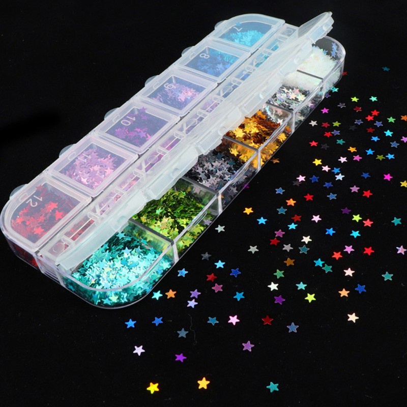 Serpihan Sequin Glitter Holografik 12 Sekat Untuk Dekorasi Nail Art