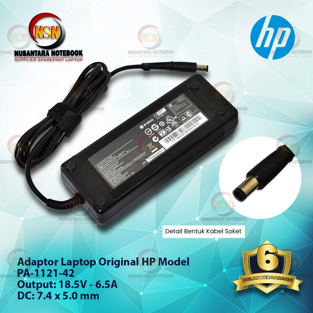 ADAPTOR CHARGER ORIGINAL LAPTOP HP 18.5V 6.5A JARUM DC 7.4 X 5.0