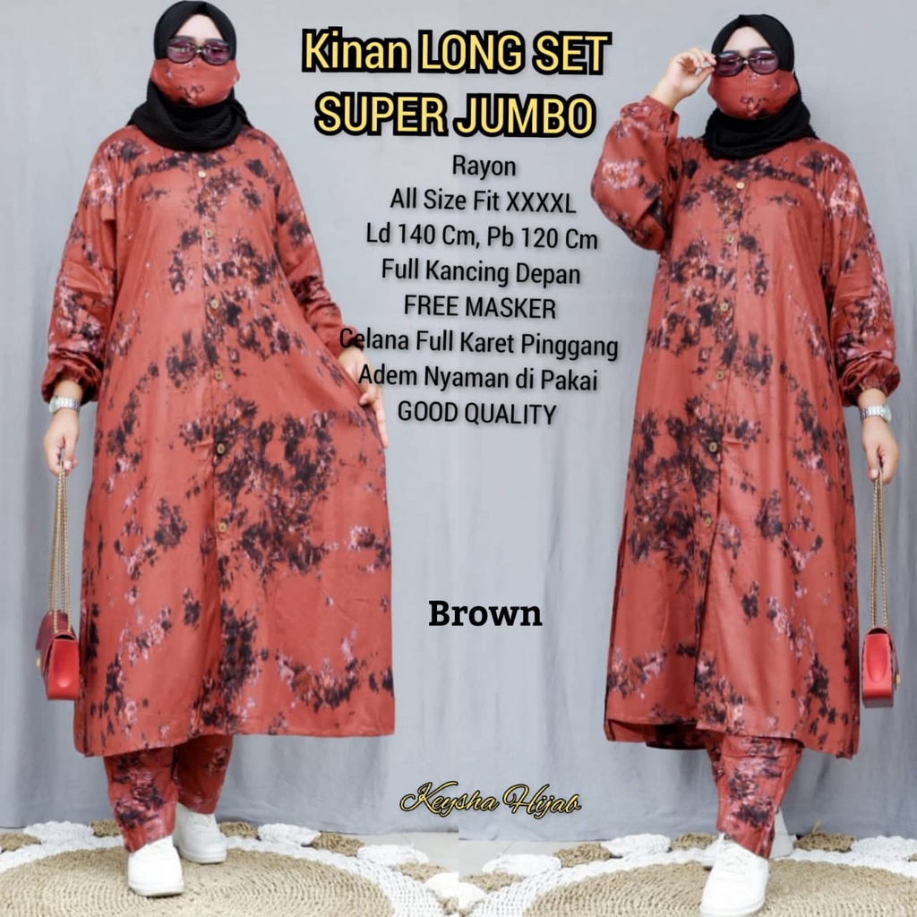 Setelan Tunik Celana LD 140 Super Jumbo Muat Sampai BB 80 + Free Masker Celana Full Karet ll Kinan L