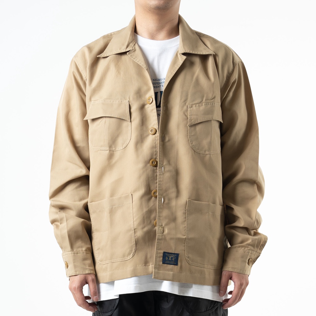 Solve - Button Down Work Shirt Beige Kemeja Lengan Panjang Cream Coklat Bowling Army Polos Premium C
