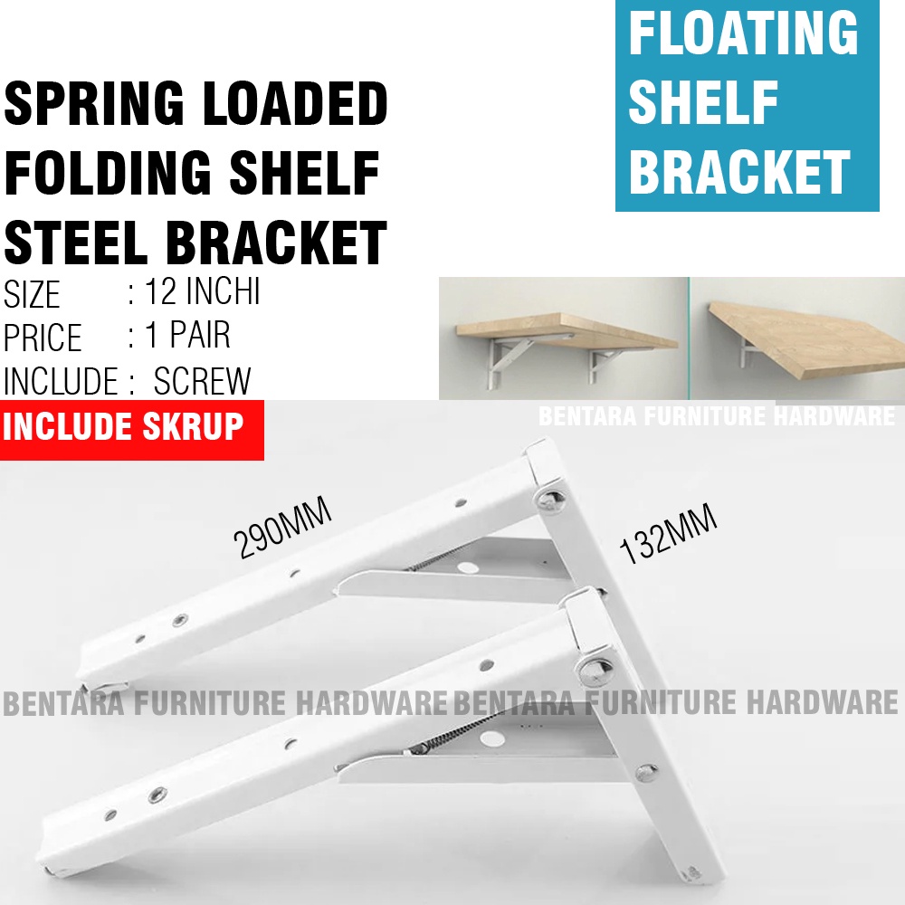 12 Inchi Braket Siku Rak Lipat Meja Ambalan Dinding 30 CM Siji Folding Shelf Brackets Wall Mount