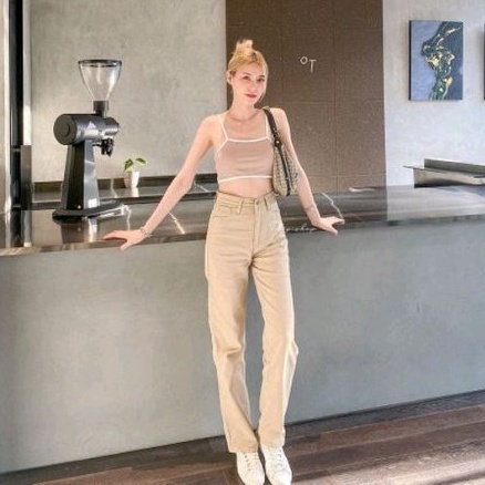 (27-34) PEANUT HW LOOSE JEANS / KHAKI HIGHWAIST LOOSE JEANS / CELANA HIGHWAIST LOOSE JEANS WANITA CEWEK