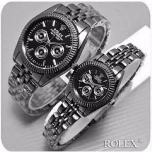 JAM TANGAN COUPLE ROLEX HITAM SUDAH SEPASANG