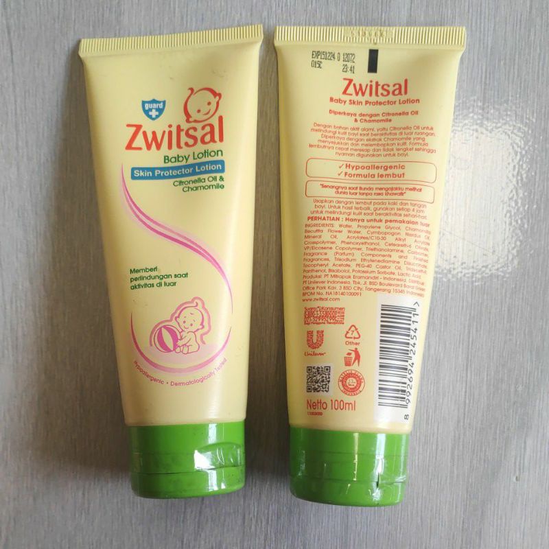 Zwitsal Baby Lotion Skin Protection Losion 100ml Tube Cream Body Badan Bayi