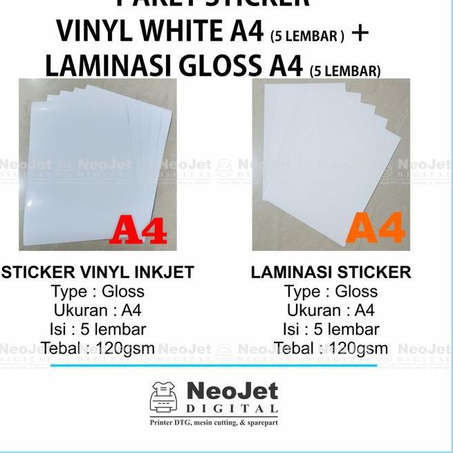 

$$brz-648 Paket Sticker Stiker Vinyl Inkjet Putih Glossy + Laminasi Glossy A4