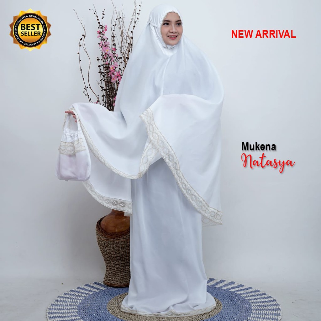 Mukena New Arrival Natasya Katun Warna Putih/Harga Grosir/Best Seller/Bisa Bayar di Tempat