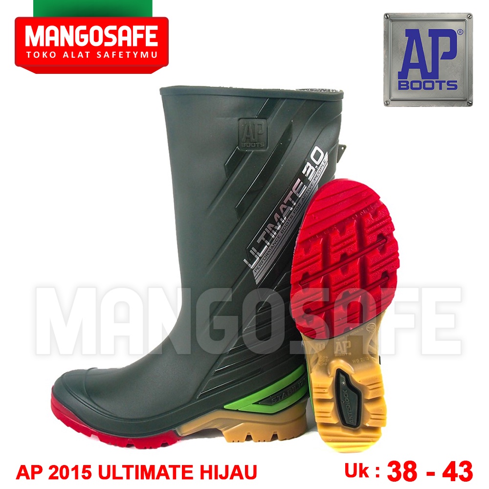 AP Boots Ultimate 2015 Hijau / Sepatu Karet PVC Boot Hujan Tinggi Panjang / Sepatu Boot Hujan Anti A