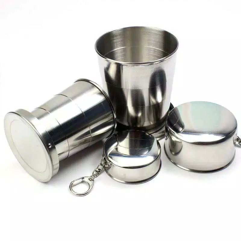 Gantungan Kunci Gelas Lipat Stainless Steel Camping Folded Cup