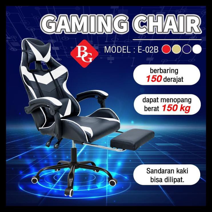Bg Sport Gaming Chair E-02B ( White ) - Kursi Gaming