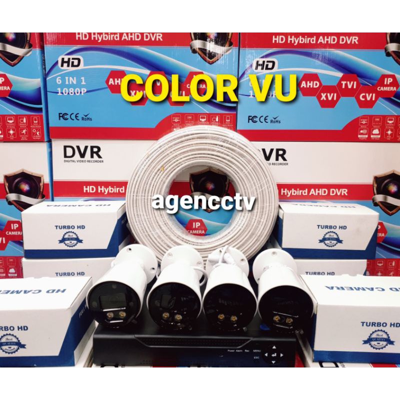 PAKET CCTV COLOR VU 8 CHANNEL 4 KAMERA LENSA 5MP 1080P IC SONY TURBO HD