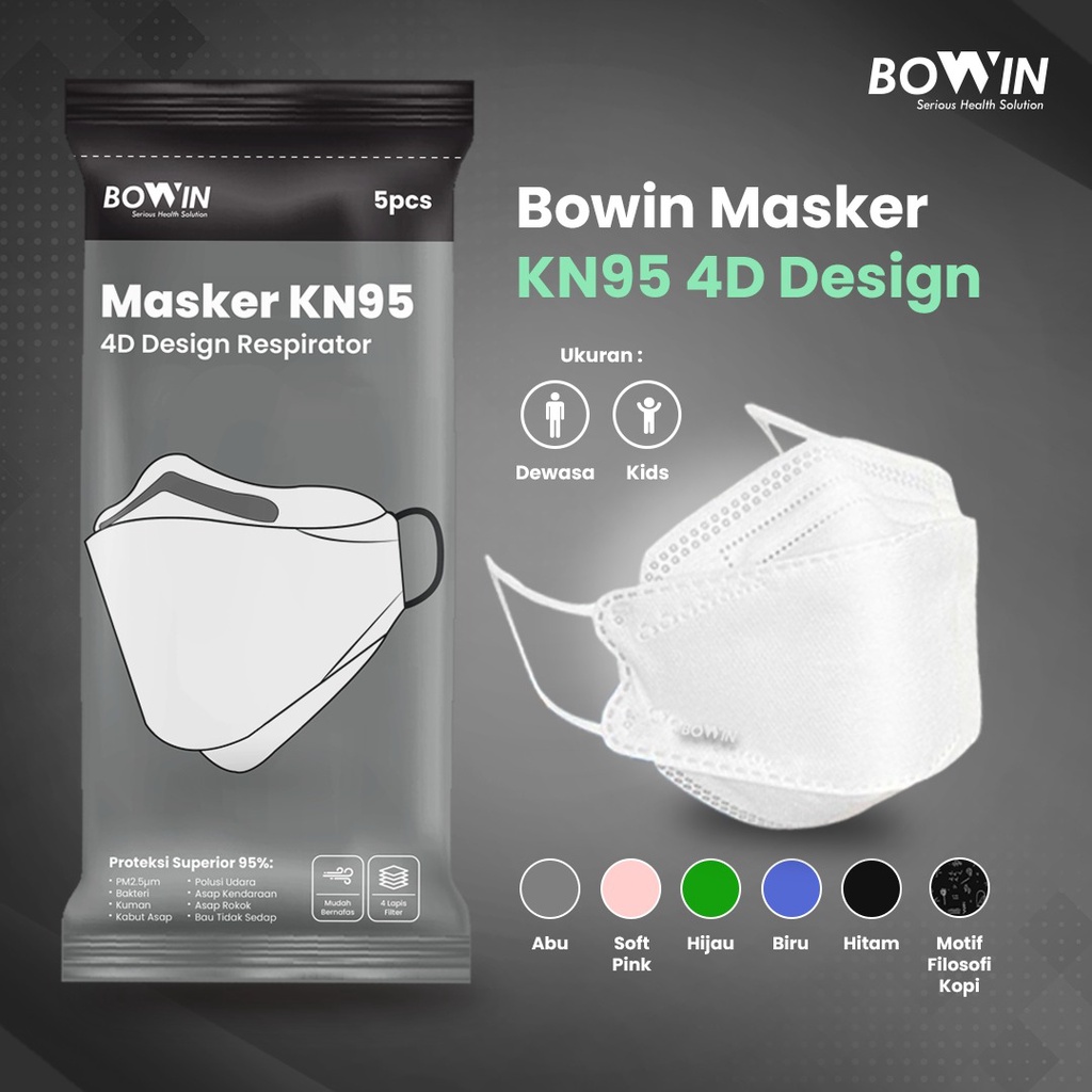 Bowin Masker KN95 4D Design (Masker Kesehatan/ Polusi/ Motor)