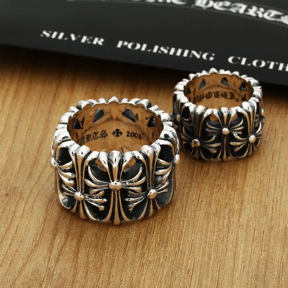 Chrome Hearts Chrom Heart Titanium Steel Cross Cross Heart Ring Vintage Ins Trendy Male And Female C