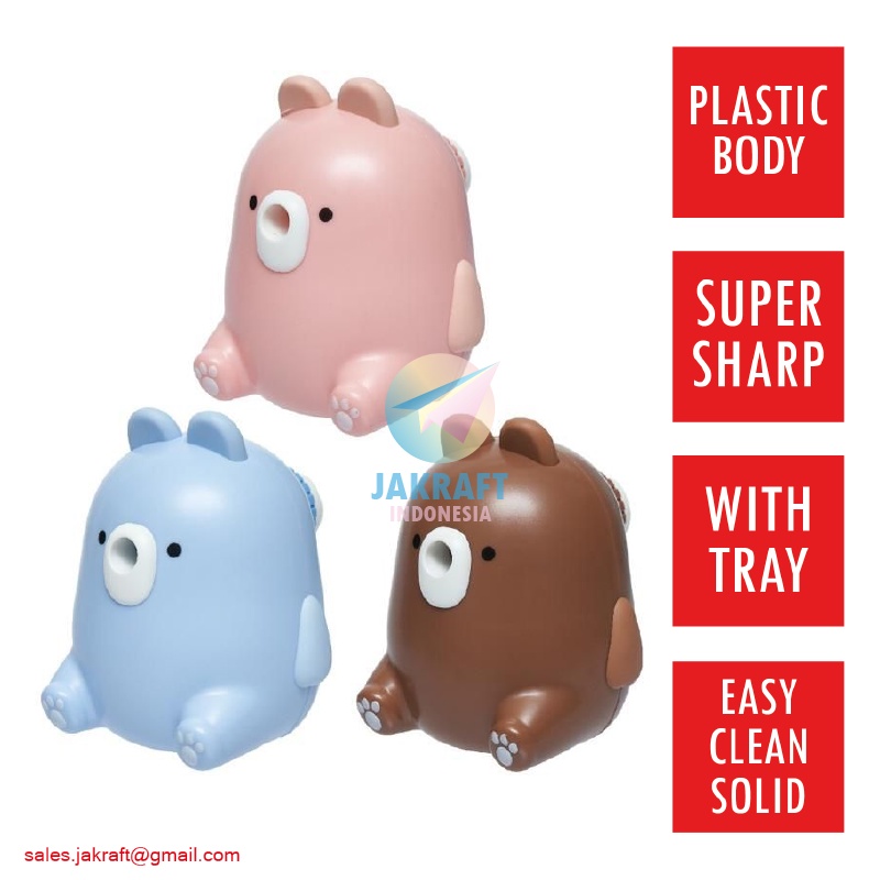 

(1 Unit) Serutan Rautan Pensil Meja Kerja / Belajar JOYKO A-164CO Table Sharpener Motif Beruang Bear Anti Selip Auto-Feed