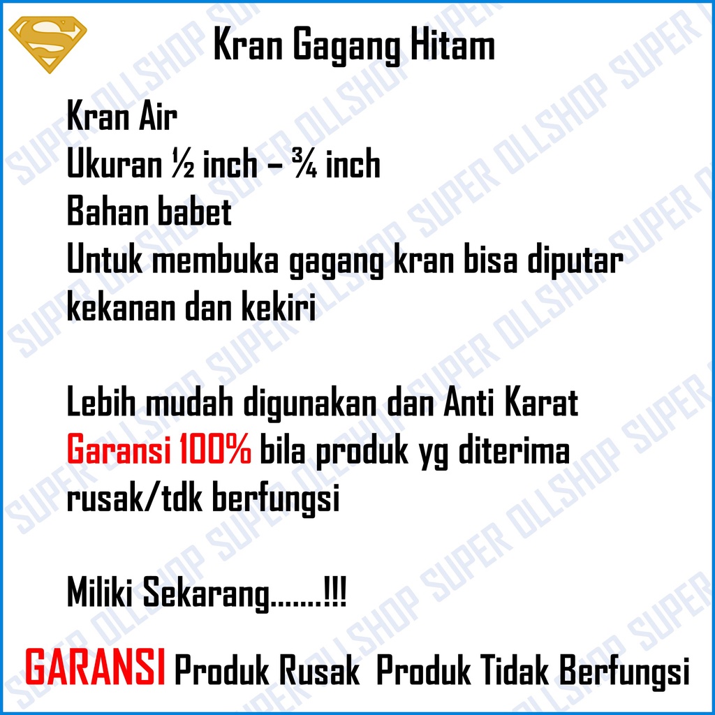 Kran Air Gagang Hitam Keran Besi Kamar Mandi Tembok Taman 1/2&quot; 3/4&quot; Inch