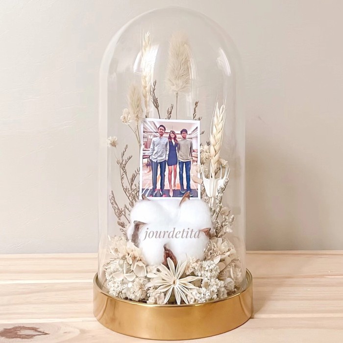 Cotton Glass Dome Dried Flower Gift custom bunga Hadiah Anniv ultah - dome 1