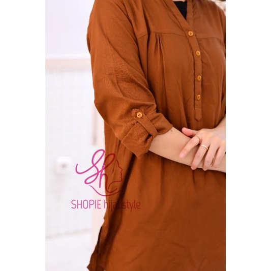 Blus Polos Millo - Blouse Polos Rayon - Coklat Muda - Blus Adem - Fathin Basic - SHOPIE Hijabstyle-5