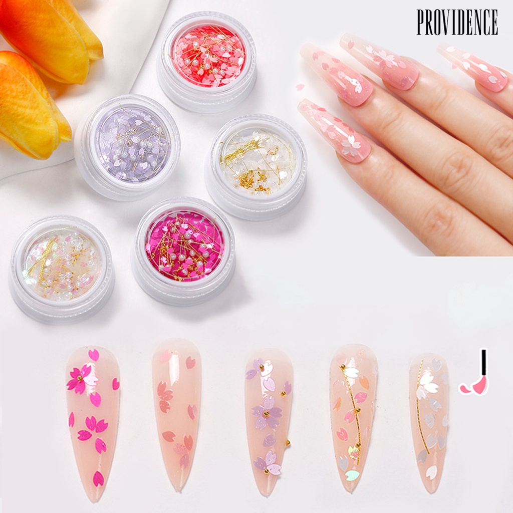 Providence Hiasan Kuku Bentuk Kelopak Bunga Sakura + Mutiara Imitasi Untuk Nail Art DIY