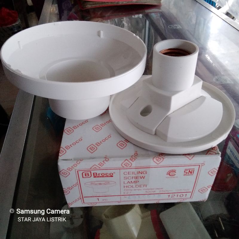 Fitting Plafon Drat E27 Bulat Besar Broco/Ceiling Screw Lamp Holder 12101 Broco include sekrup