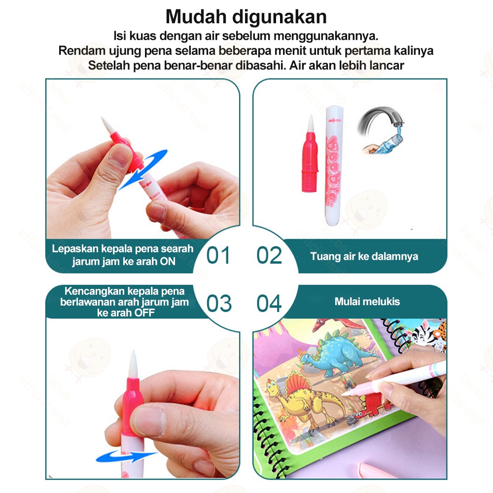 Lacoo Magic water book mainan edukasi dengan pen Buku gambar dan mewarnai anak Souvenir ultah ulang tahun anak