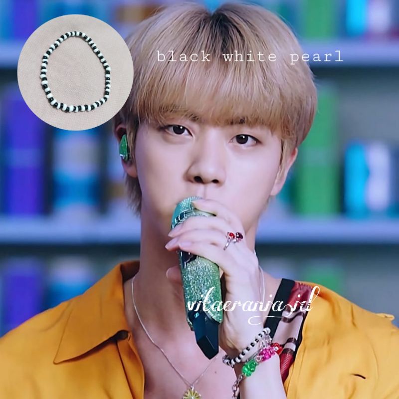 black and white Pearl bracelet | gelang v bts | gelang bts jin| bracelet kpop idol | kim taehyung & 