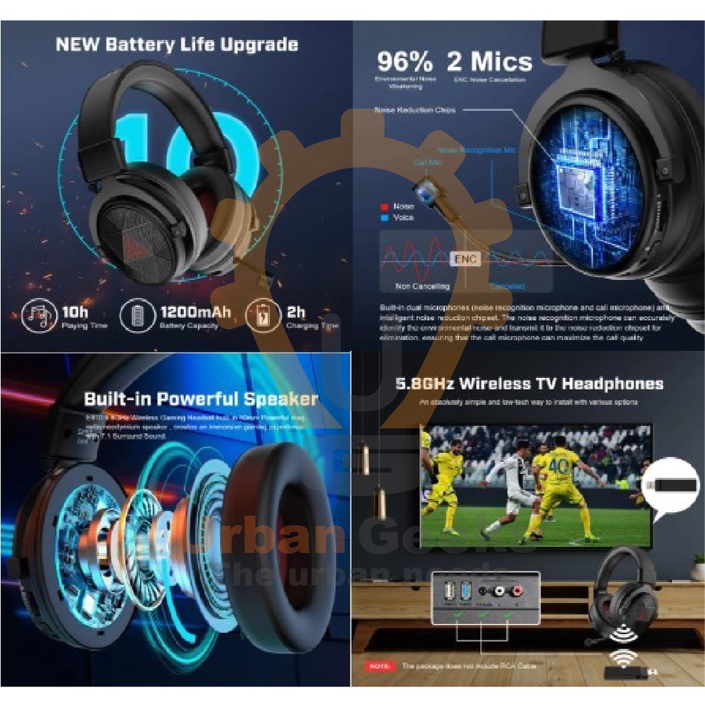 Gaming Headset With Microphone Wireless Headphone Game Eksa E910 5.8Hz