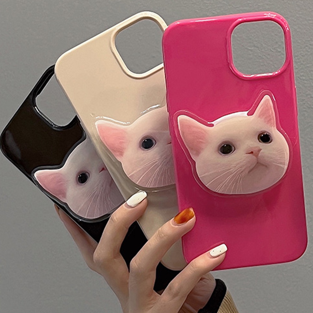 Case Pelindung Warna Permen Gloss Dengan Holder Kucing Untuk IPhone 14 7 8 SE 2020 7P / 8Plus X XS XR 11 12 13 Mini Pro Max