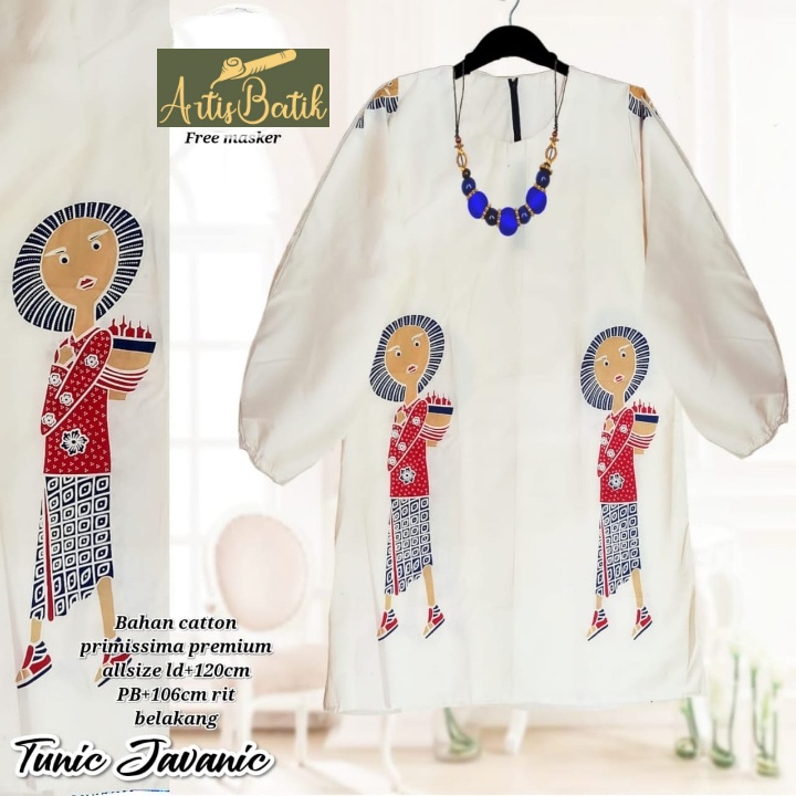 NEW SUPER JUMBO TUNIK JAVANIC  WHITE PUTIH TUNIC LD 120  4L BIG SIZE TUNIK WANITA BATIK MOTIF BATIK 