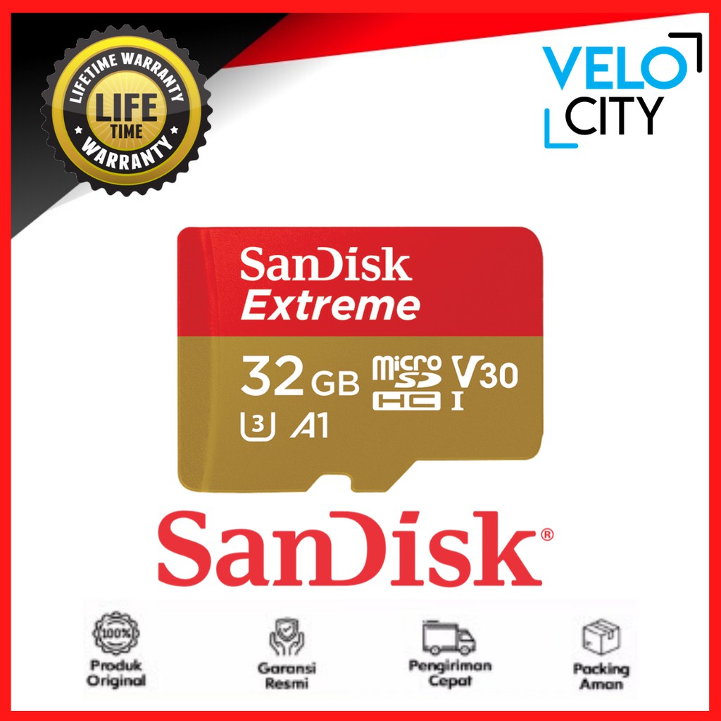 Memory Card MicroSD 32GB Class10 100Mbps Extreme Sandisk Garansi LIFE TIME