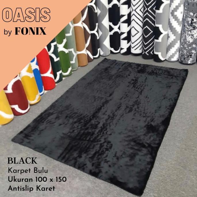 Favorit] Karpet Bulu Tebal Lembut, Rabbit Fur, Alas Anti Slip, 100 X 150 Black