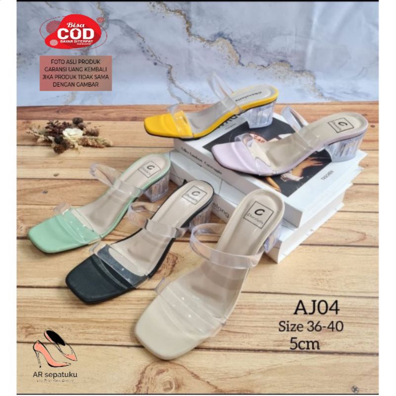AR_heels kaca 5cm sandal hak tahu hils jelly ban 2 sendal casual Aj 04
