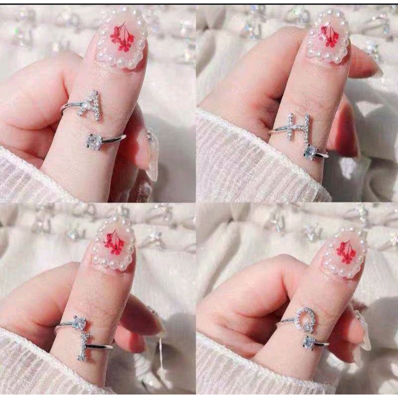 Huruf Cincin Inggris Tembaga Berlapis Emas Putih Ring Aksesoris