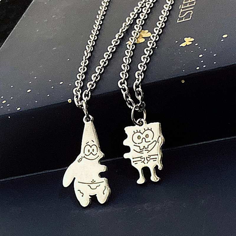 2 Pcs/set Spongebob Pie Bintang Pasangan Jahitan Kalung Pria Dan Wanita Klavikula Rantai Sederhana Aksesoris Hadiah