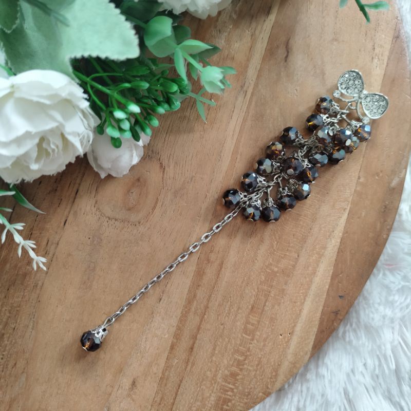 Bros dagu kristal ceko blink cantik / bros dagu panjang / bros hijab syar'i-Coklat