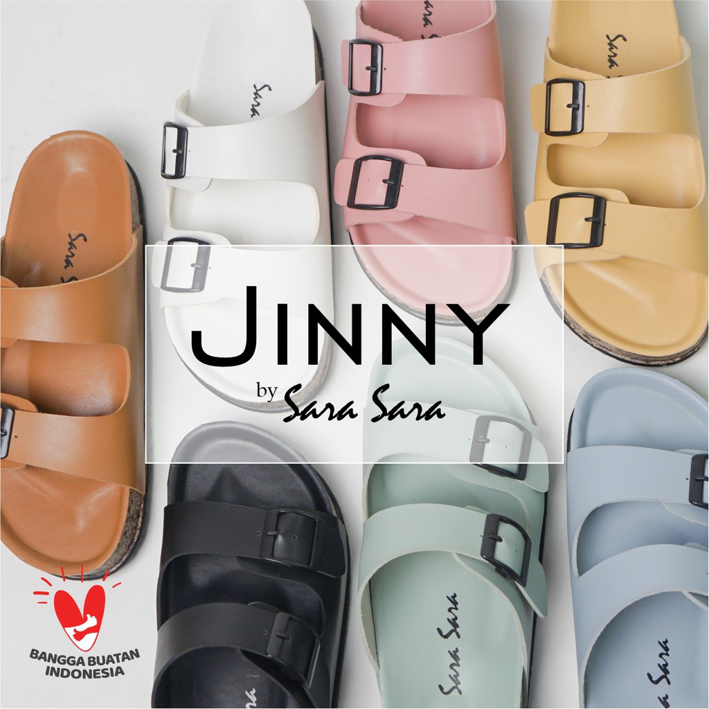 Sara Sara JINNY Sandal Selop Wanita sandal gesper ban dua sandal selop cewek kasual terbaru
