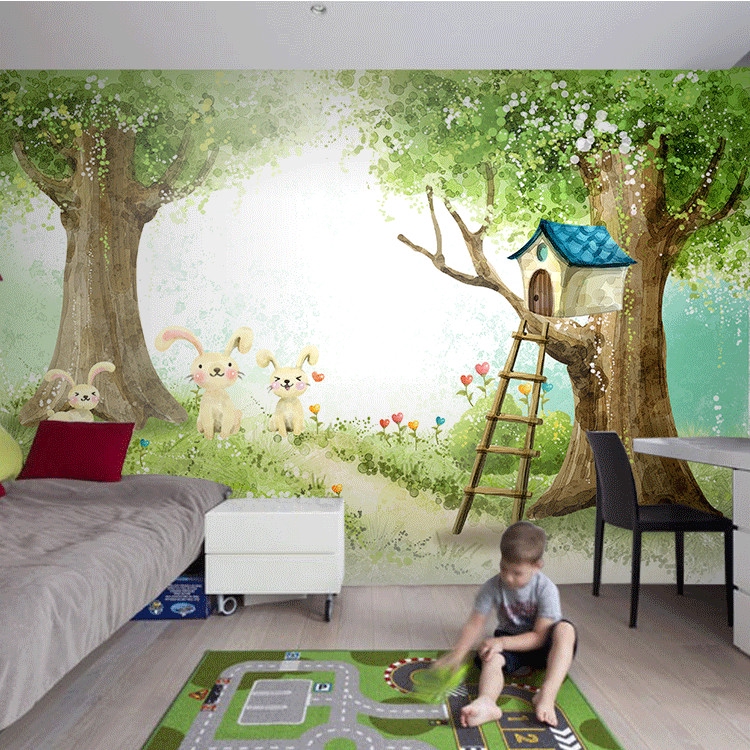 Kartun Hewan Lucu Di Dunia Wallpaper Kamar Anak Anak Tk Kelas Mural Digambar Tangan Hutan Dongeng Su