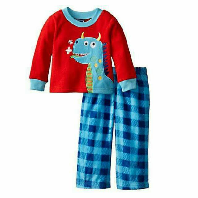 Setelan Piyama Anak Cowok Pajamas Funny Dino Red Set 2in1 (baju, celana)