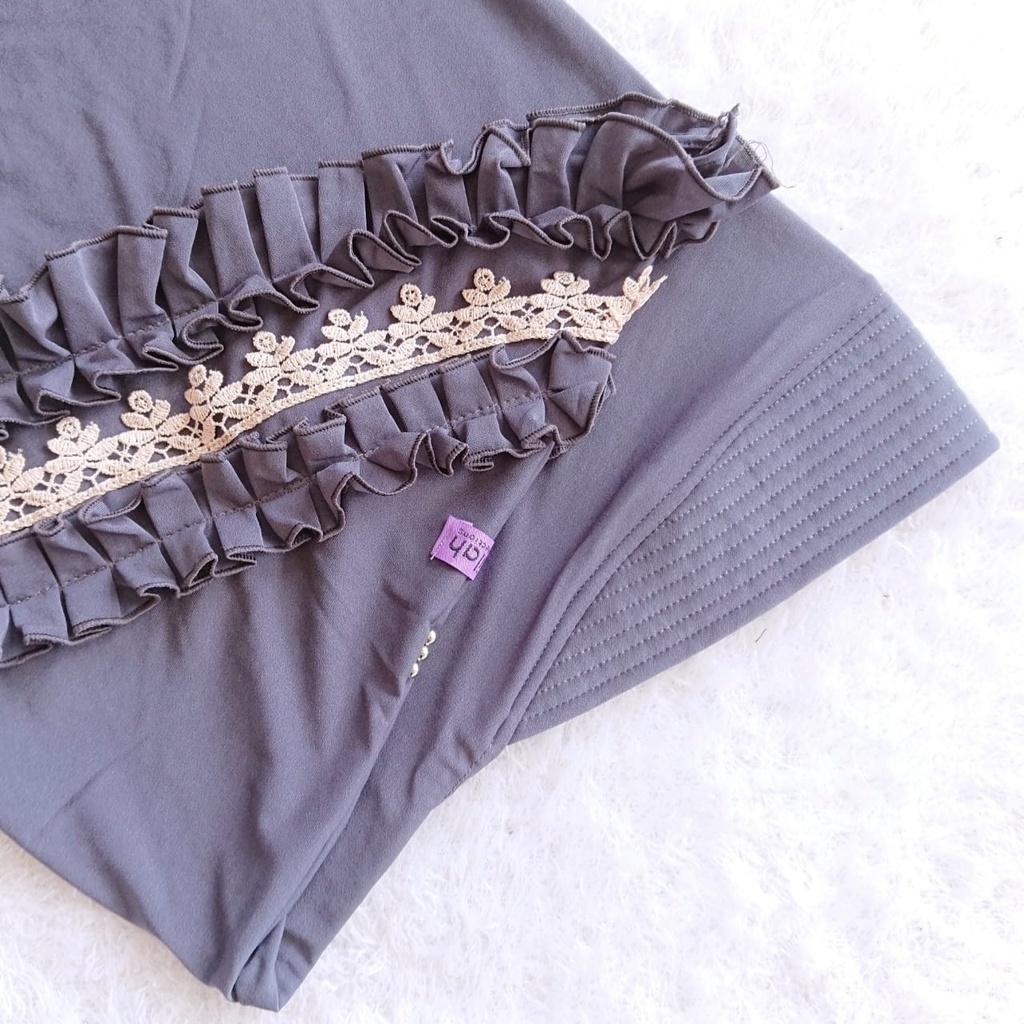 Jilbab Instan Rempel Gotik Prada Premium/Hijab Harian Rempel Depan Jersey Super Premium Daura-Abu tua