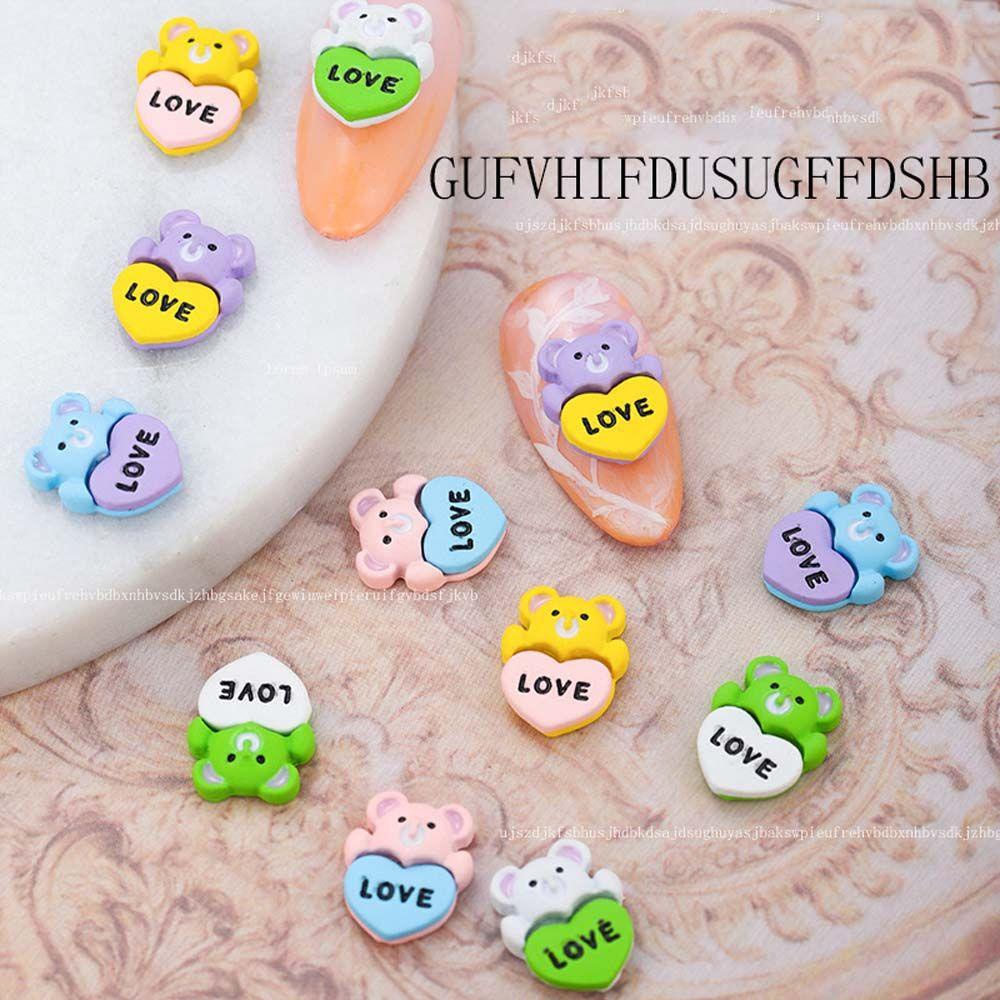 Mxbeauty 3D Beruang Kuku Perhiasan Paduan Mengkilap Gaya Jepang Nail Art Decal Manicure Aksesoris Kekasih Hati Beruang Nail Art Aksesoris