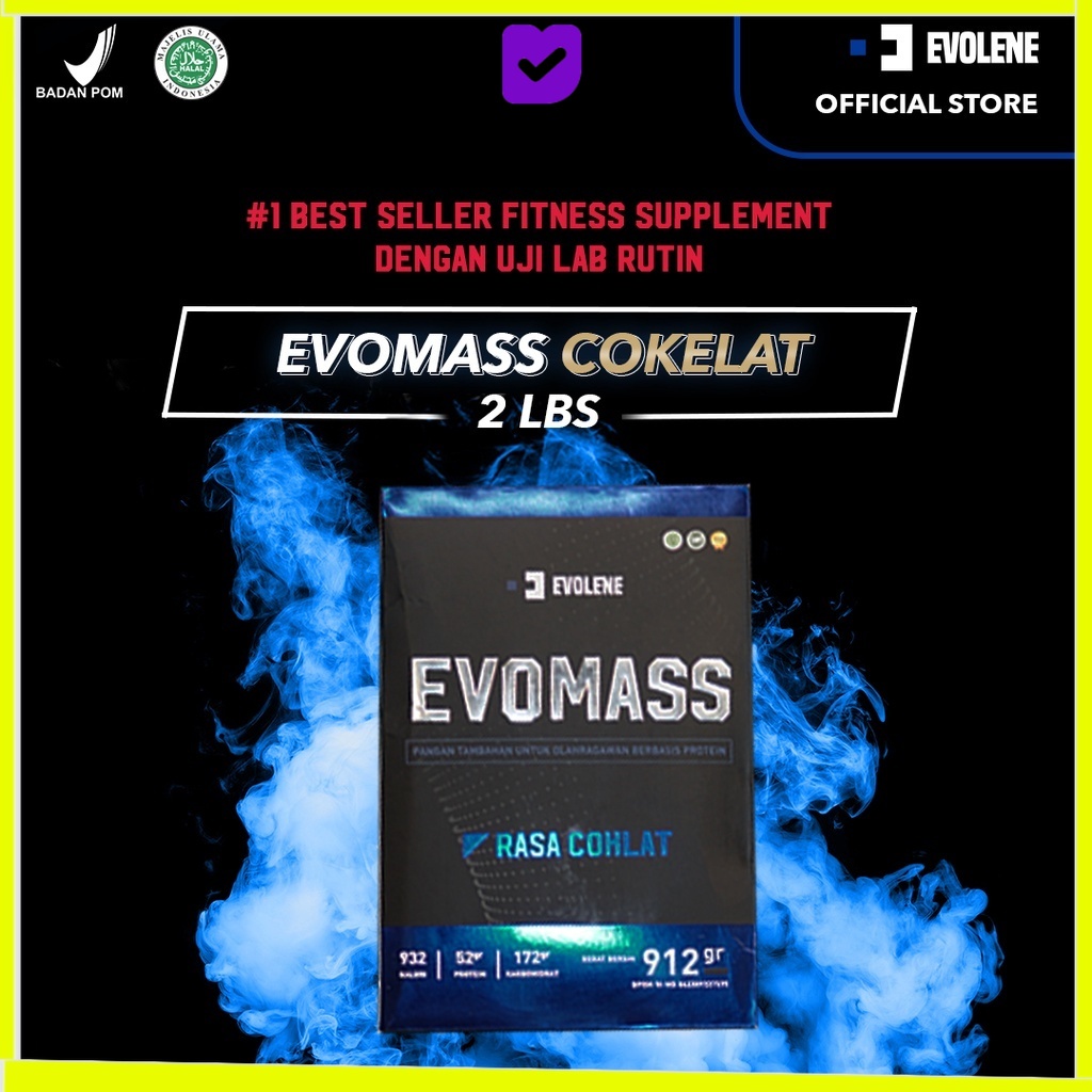 

Evolene Evomass Evo Mass Evomas Mas Coklat 912gr/4x serving kalori BPOM HALAL EVOLINE EVOLIN EVOLEN