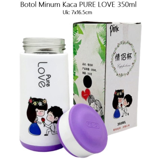 Botol Minum Kaca PURE LOVE 350ml