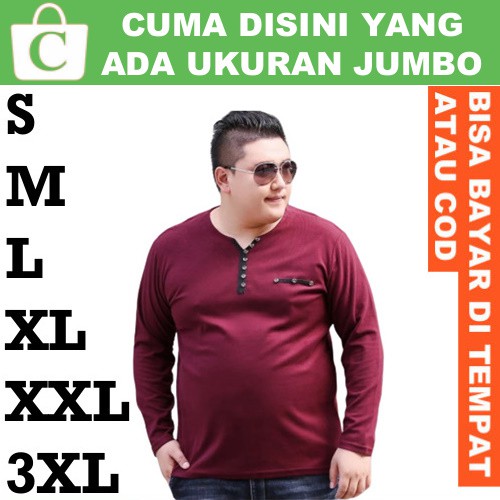3XL XXL XL L M S Kaos Cowok T Shirt Pria Jumbo Big Size Polos Panjang Kancing Kantong MERAH MAROON H