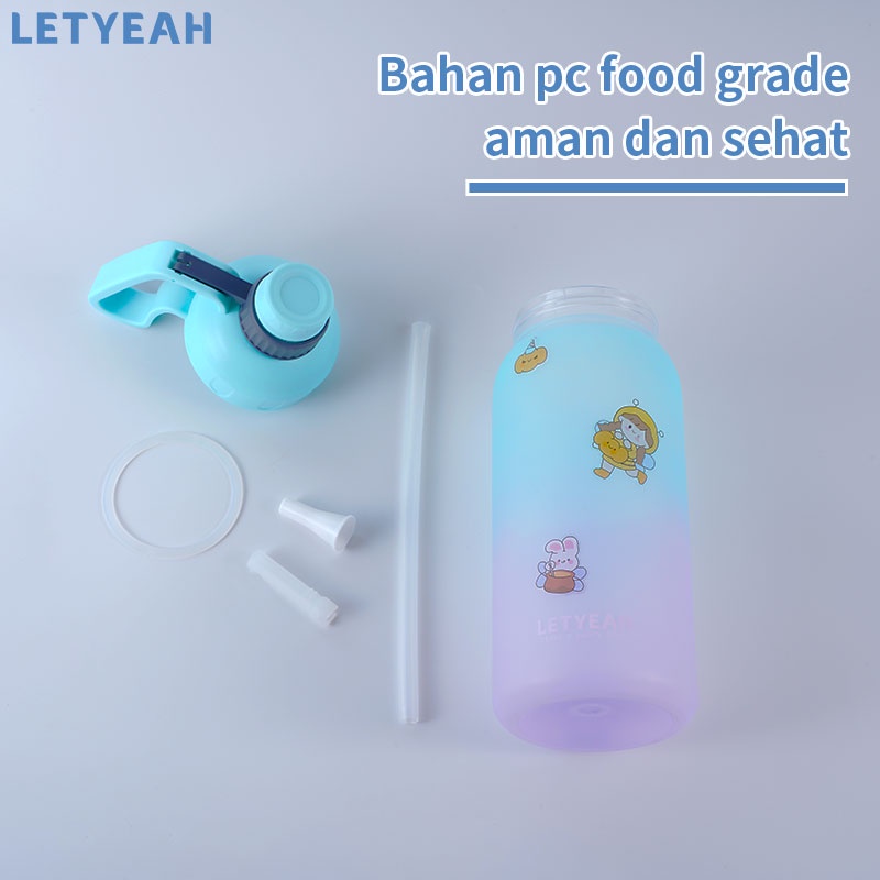 letyeah Botol minum 1800ml jumbo portable tahan bocor dengan sedotan / bpa free